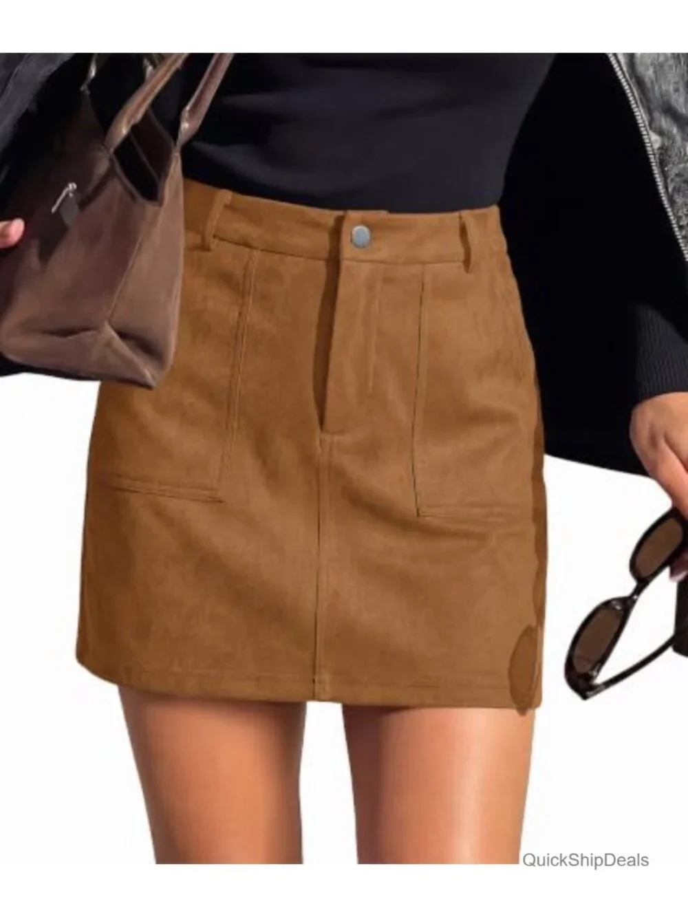 Women Suede Mini Skirt with Pockets and Shorts